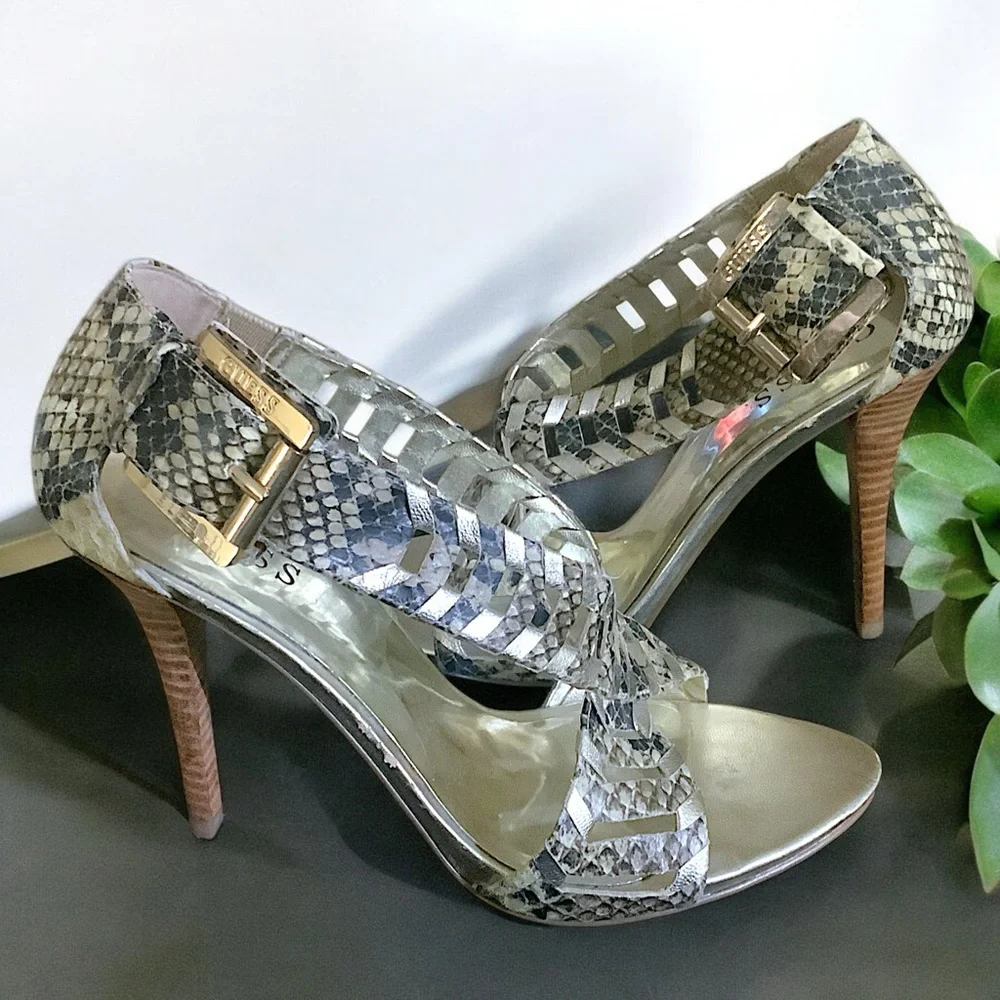 Guess Women’s Rianne Python Print Sandals - Picture 7 of 16